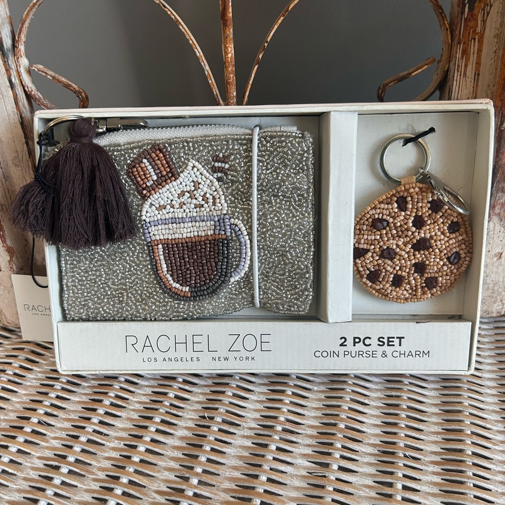 Rachel Zoe beaded hot cocoa coin purse chocolate chip cookie keychain